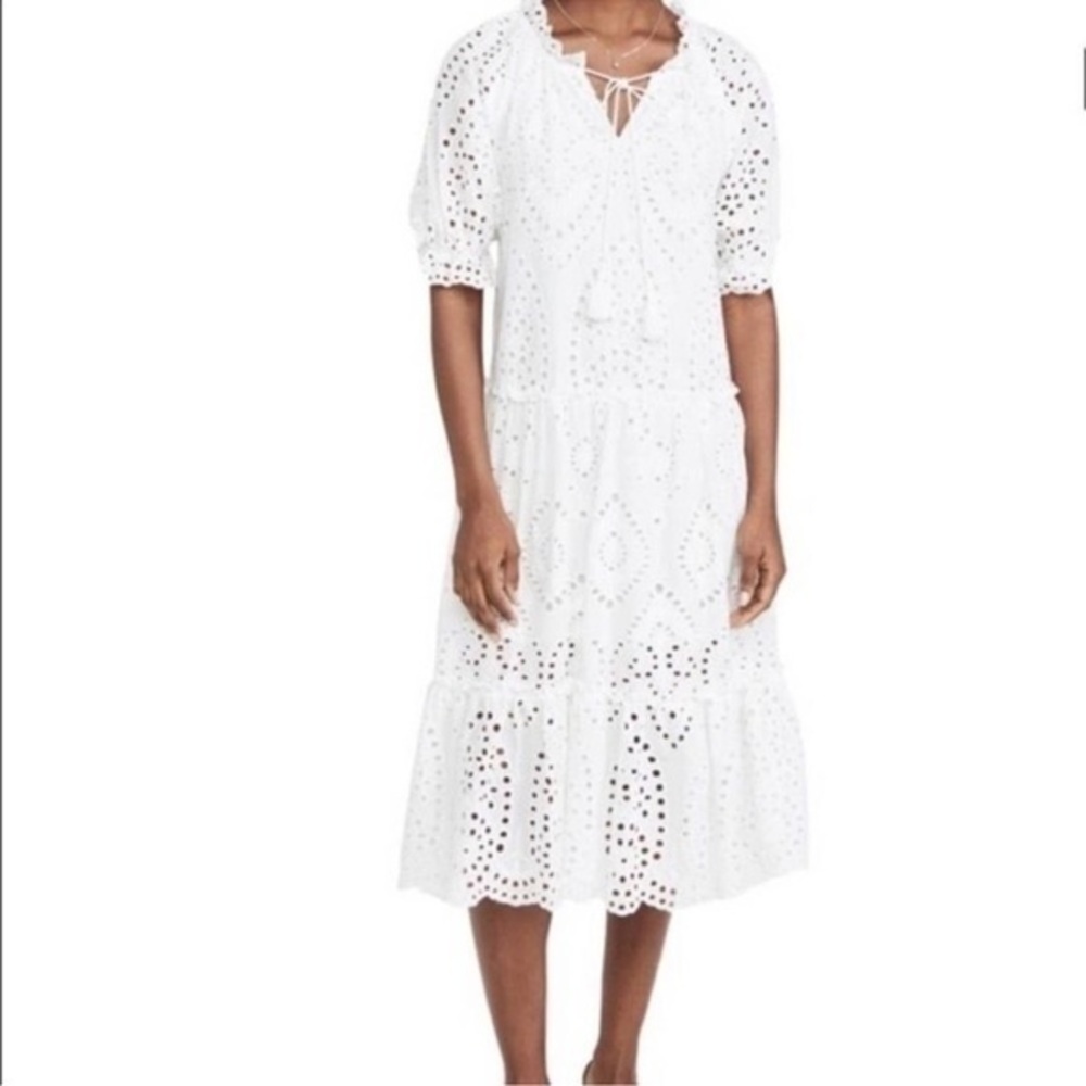 o.p.t Eyelet Tiered Midi White Dress